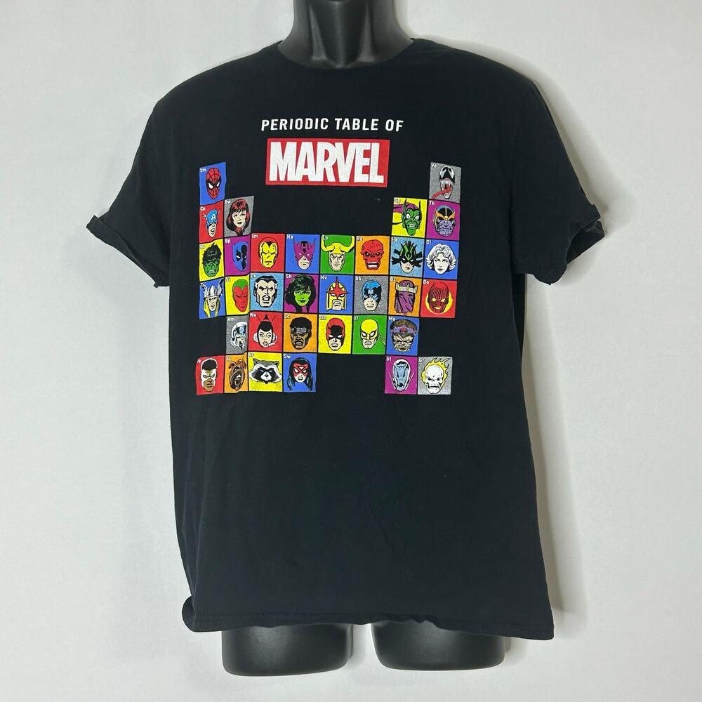Marvel Periodic Table Graphic Tee Black Comic Book T Shirt Men geekcore
